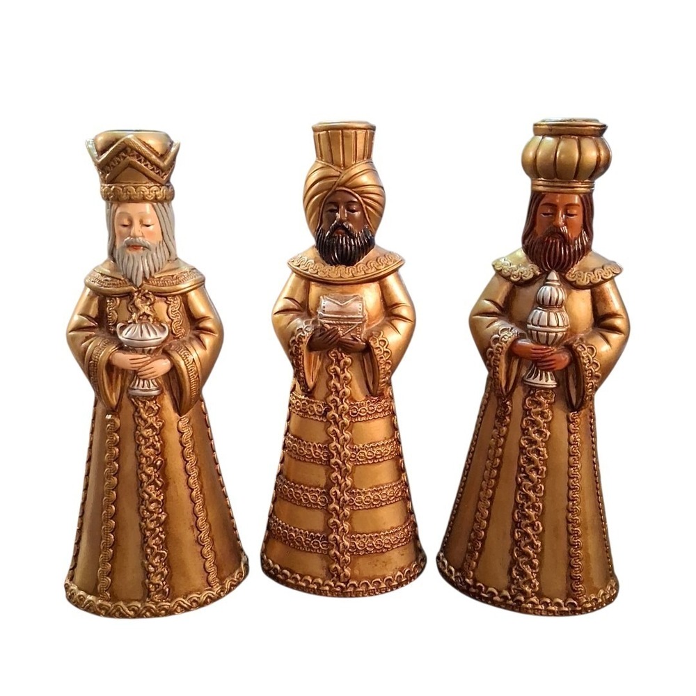 Vtg Gold Christmas Nativity 3 Wisemen Around The World J.A.C. JAPAN 9.75"T